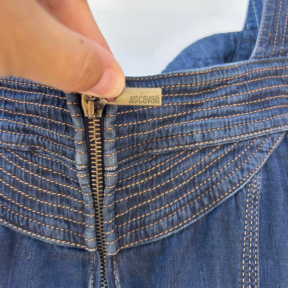 Vintage Roberto Cavalli Y2K 2000s Denim Jean Bustier Mini Dress 44 Size 8 - Picture 11 of 16